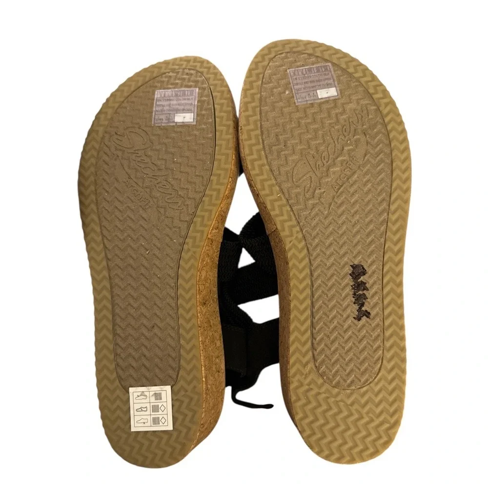 Skechers Black Elastic Strap Cork Wedge Sandals